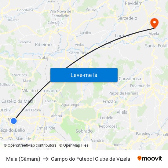 Maia (Câmara) to Campo do Futebol Clube de Vizela map