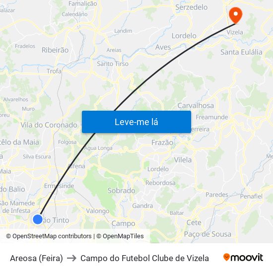 Areosa (Feira) to Campo do Futebol Clube de Vizela map