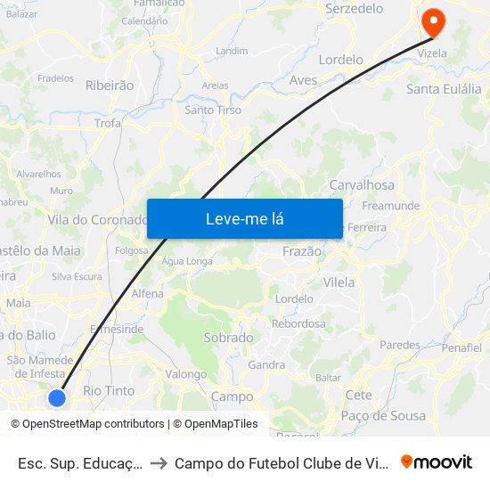 Esc. Sup. Educação to Campo do Futebol Clube de Vizela map