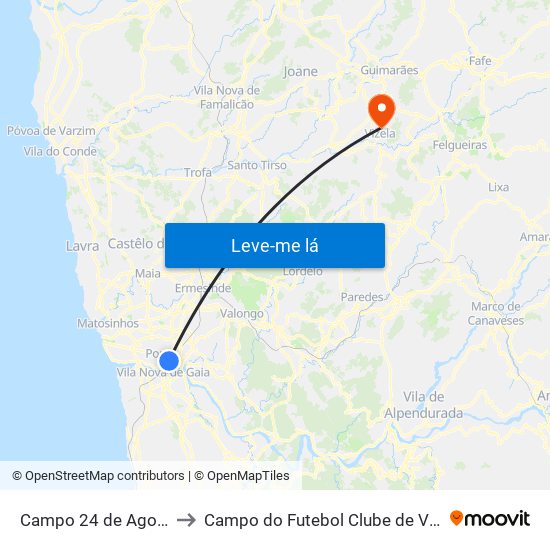 Campo 24 de Agosto to Campo do Futebol Clube de Vizela map