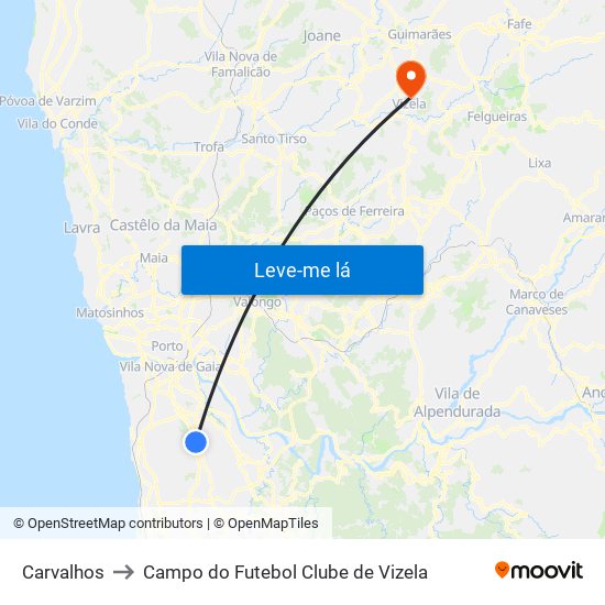 Carvalhos to Campo do Futebol Clube de Vizela map