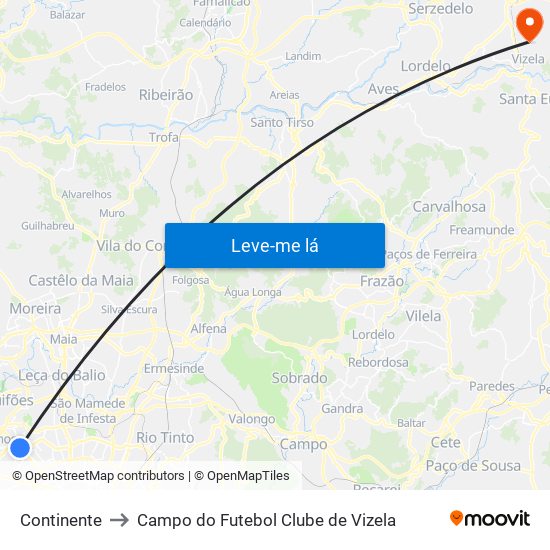 Continente to Campo do Futebol Clube de Vizela map