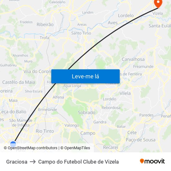 Graciosa to Campo do Futebol Clube de Vizela map