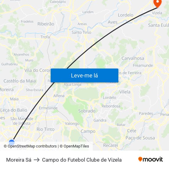 Moreira Sá to Campo do Futebol Clube de Vizela map