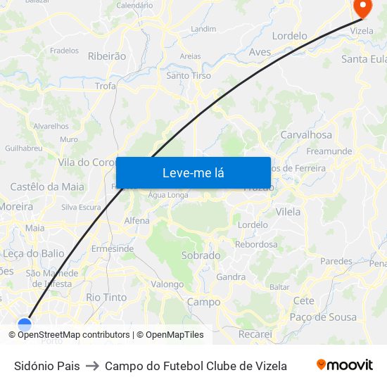 Sidónio Pais to Campo do Futebol Clube de Vizela map