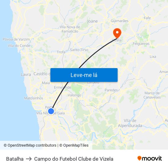 Batalha to Campo do Futebol Clube de Vizela map