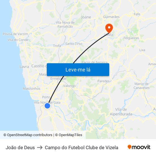 João de Deus to Campo do Futebol Clube de Vizela map