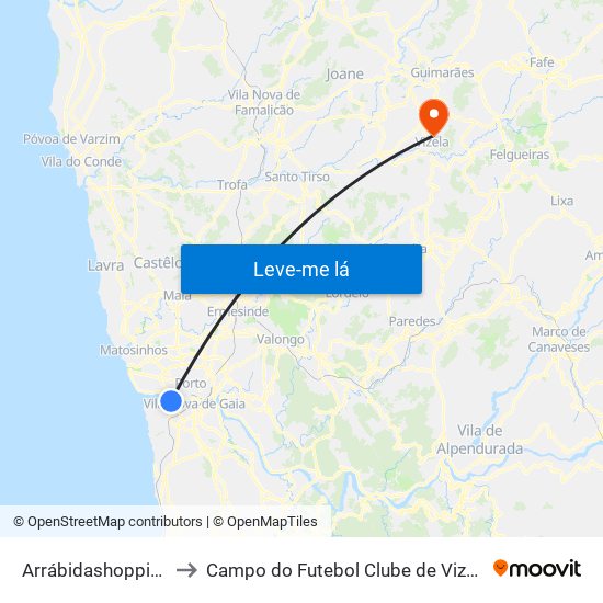 Arrábidashopping to Campo do Futebol Clube de Vizela map