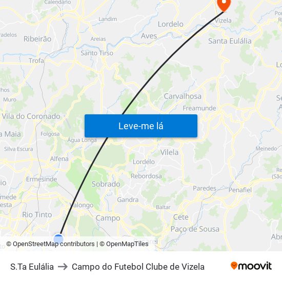 S.Ta Eulália to Campo do Futebol Clube de Vizela map