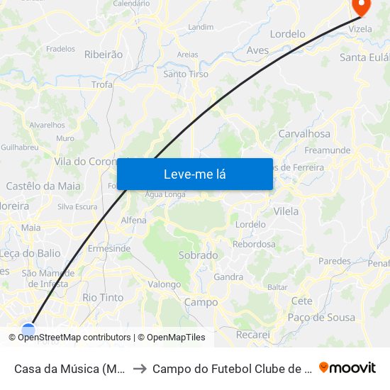 Casa da Música (Metro) to Campo do Futebol Clube de Vizela map