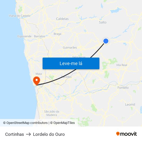 Cortinhas to Lordelo do Ouro map