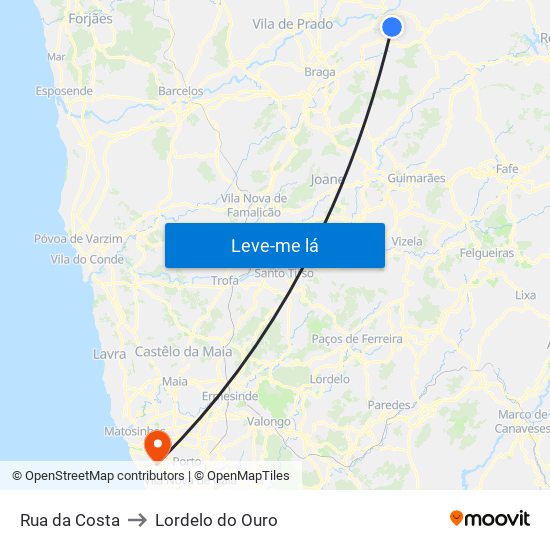 Rua da Costa to Lordelo do Ouro map