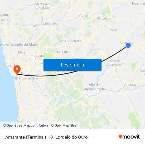 Terminal Rodoviário Amarante to Lordelo do Ouro map