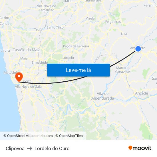 Clipóvoa to Lordelo do Ouro map