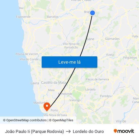 João Paulo Ii (Parque Rodovia) to Lordelo do Ouro map
