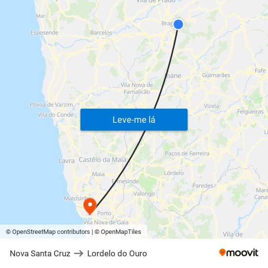 Nova Santa Cruz to Lordelo do Ouro map