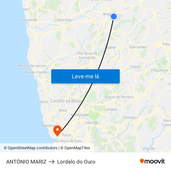 António Mariz to Lordelo do Ouro map