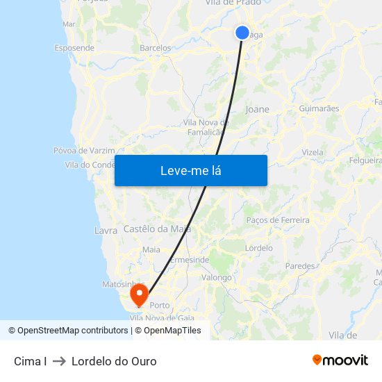 Cima I to Lordelo do Ouro map