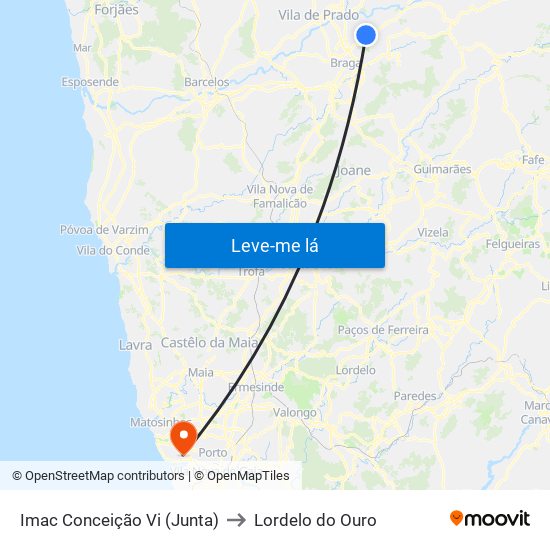 Imac Conceição Vi (Junta) to Lordelo do Ouro map