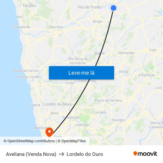 Aveliana (Venda Nova) to Lordelo do Ouro map