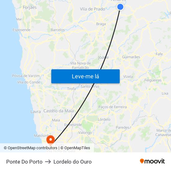 Ponte Do Porto to Lordelo do Ouro map