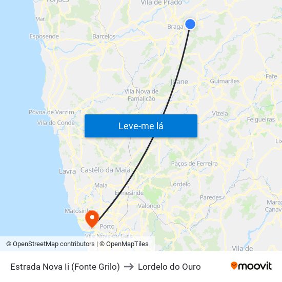 Estrada Nova Ii (Fonte Grilo) to Lordelo do Ouro map