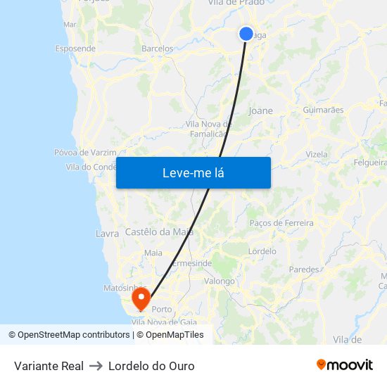 Variante Real to Lordelo do Ouro map