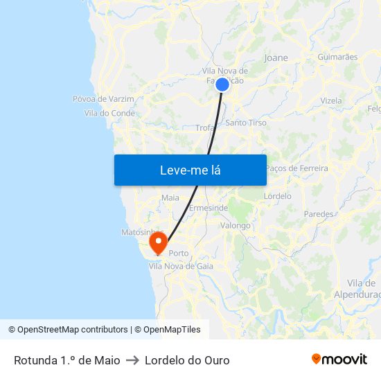 Rotunda 1º de Maio to Lordelo do Ouro map