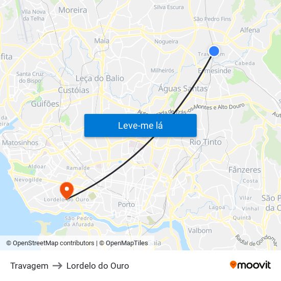 Travagem to Lordelo do Ouro map