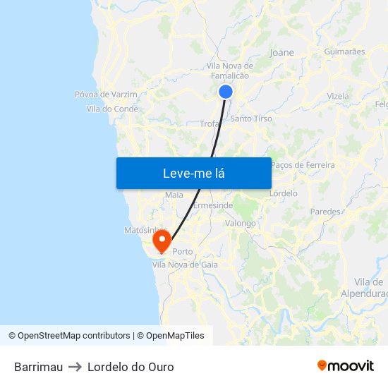 Barrimau to Lordelo do Ouro map