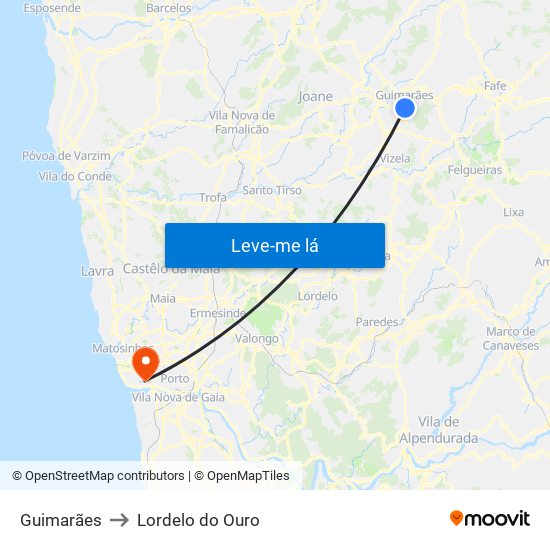 Guimarães to Lordelo do Ouro map