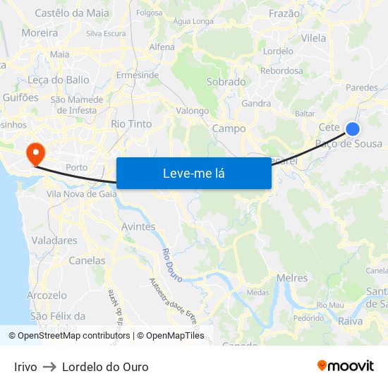 Irivo to Lordelo do Ouro map