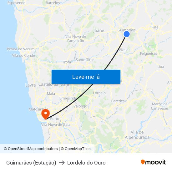 Guimarães (Estação) to Lordelo do Ouro map