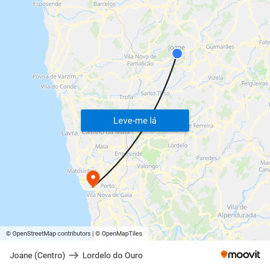 Joane (Centro) to Lordelo do Ouro map