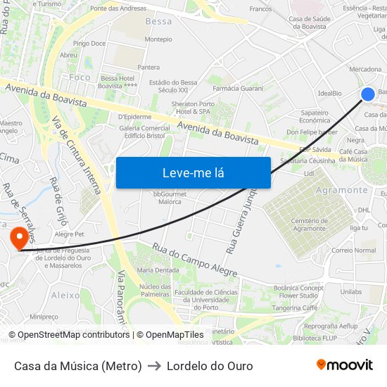 Casa da Música (Metro) to Lordelo do Ouro map