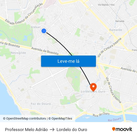 Professor Melo Adrião to Lordelo do Ouro map