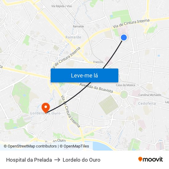 Hospital da Prelada to Lordelo do Ouro map