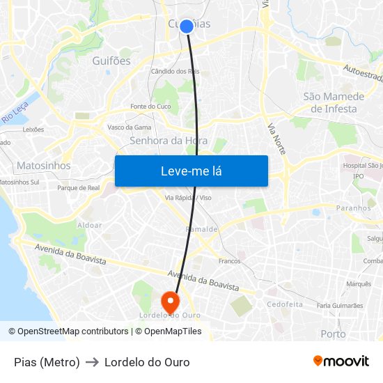 Pias (Metro) to Lordelo do Ouro map