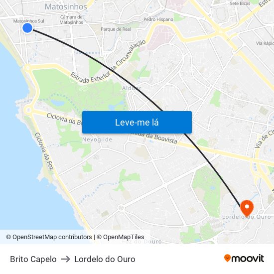 Brito Capelo to Lordelo do Ouro map