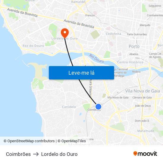 Coimbrões to Lordelo do Ouro map