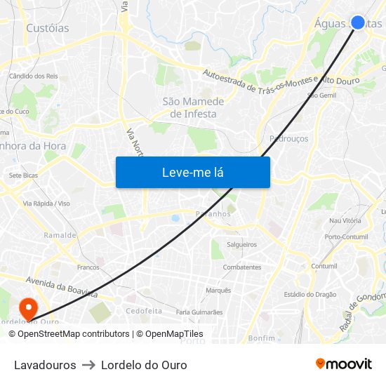 Lavadouros to Lordelo do Ouro map