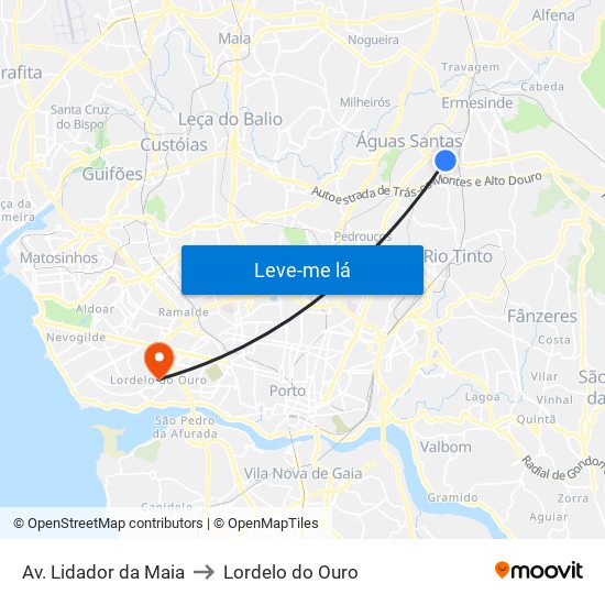 Av. Lidador da Maia to Lordelo do Ouro map