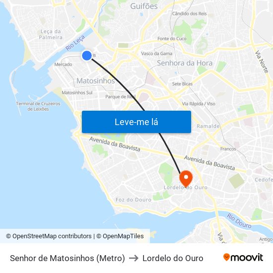 Senhor de Matosinhos (Metro) to Lordelo do Ouro map