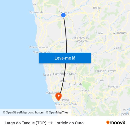 Largo do Tanque (TOP) to Lordelo do Ouro map