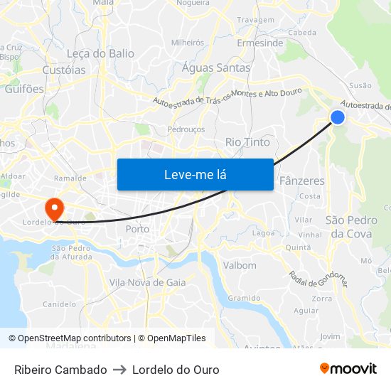 Ribeiro Cambado to Lordelo do Ouro map