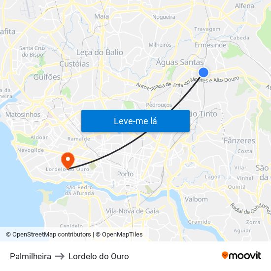 Palmilheira to Lordelo do Ouro map