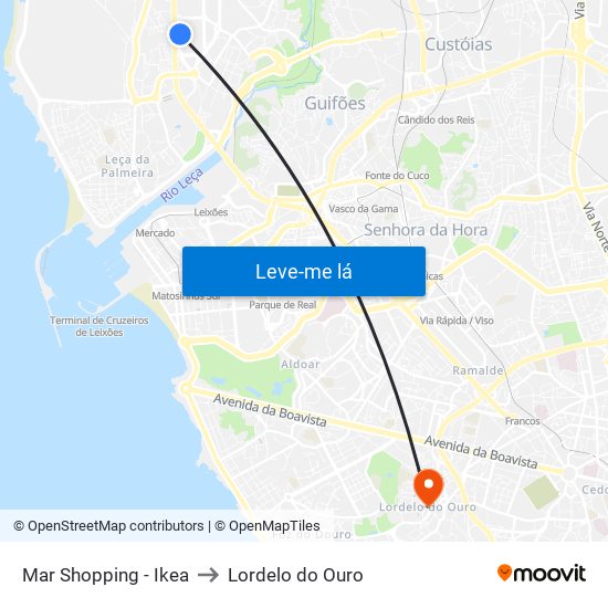 Mar Shopping - Ikea to Lordelo do Ouro map