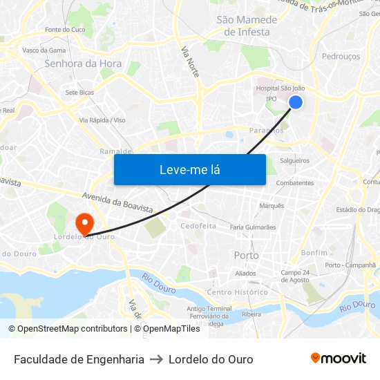 Faculdade de Engenharia to Lordelo do Ouro map