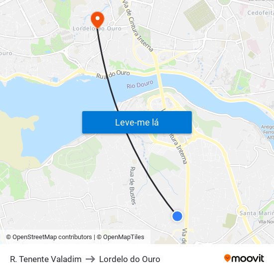 R. Tenente Valadim to Lordelo do Ouro map