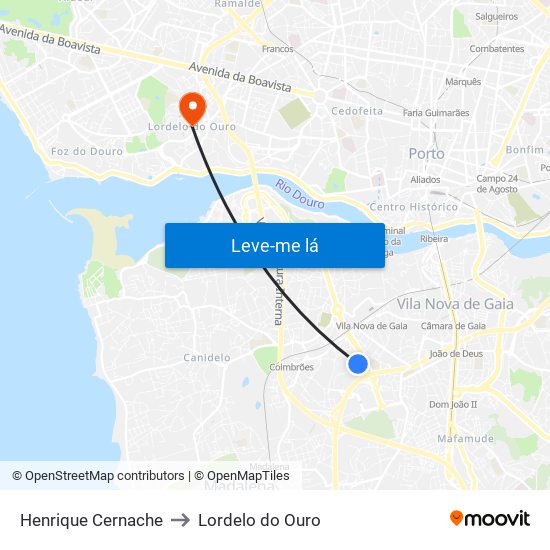 Henrique Cernache to Lordelo do Ouro map